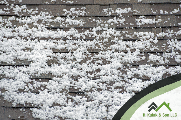 Roof covered in hail during spring in New Britain